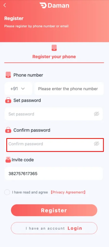 Create a strong password and confirm it by re-entering it.